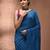 Elegant sapphire blue cotton saree with sequin embellishments and pom pom