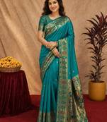 Rama soft silk blend banarasi jacuard work pethani saree with unstitched blouse piece