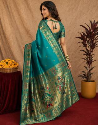 Rama soft silk blend banarasi jacuard work pethani saree with unstitched blouse piece 3