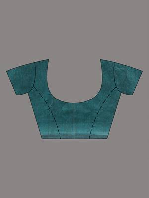 Elegant teal cotton saree with sequin embellishments and pom pom 4