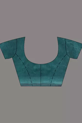 Elegant teal cotton saree with sequin embellishments and pom pom