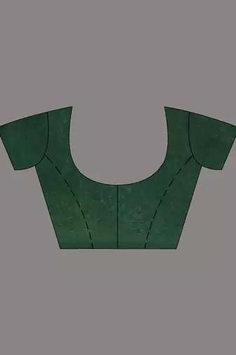 Elegant green cotton saree with sequin embellishments and pom pom