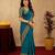 Teal blue soft silk blend banarasi jacuard work pethani saree with unstitched blouse piece
