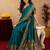 Teal blue soft silk blend banarasi jacuard work pethani saree with unstitched blouse piece