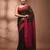 Elegant brown and pink cotton saree with pom pom and sequins