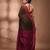 Elegant brown and pink cotton saree with pom pom and sequins