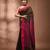 Elegant brown and pink cotton saree with pom pom and sequins