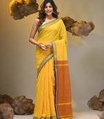 Yellow cotton handspun soft saree with texture borders