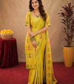 Parrot soft silk blend banarasi jacuard work pethani saree with unstitched blouse piece
