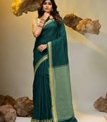 Teal cotton handspun soft saree with texture borders