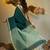 Teal cotton handspun soft saree with texture borders