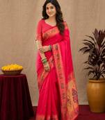 Pink soft silk blend banarasi jacuard work pethani saree with unstitched blouse piece
