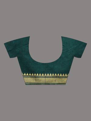Teal cotton handspun soft saree with texture borders 4
