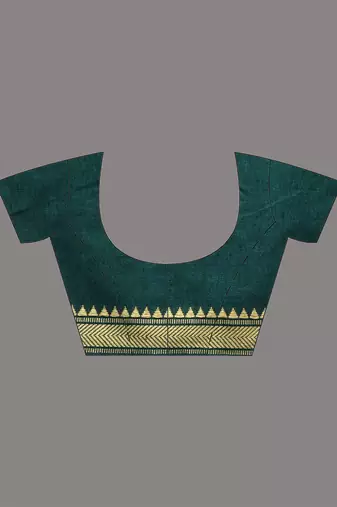 Teal cotton handspun soft saree with texture borders