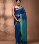 Sapphire blue cotton handspun soft saree with texture borders