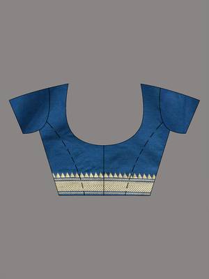 Sapphire blue cotton handspun soft saree with texture borders 4