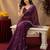 Wine soft shimmer chiffon embroidery work saree with unstitched blouse piece