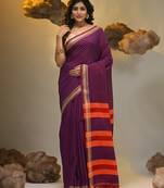 Purple cotton handspun soft saree with texture borders