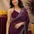 Wine soft shimmer chiffon embroidery work saree with unstitched blouse piece