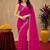 Rani pink soft shimmer chiffon embroidery work saree with unstitched blouse piece