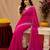 Rani pink soft shimmer chiffon embroidery work saree with unstitched blouse piece
