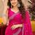 Rani pink soft shimmer chiffon embroidery work saree with unstitched blouse piece