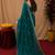 Bottle green soft shimmer chiffon embroidery work saree with unstitched blouse piece