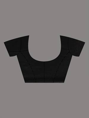 Black cotton soft saree with pompom 4