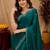 Bottle green soft shimmer chiffon embroidery work saree with unstitched blouse piece