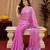 Baby pink soft shimmer chiffon embroidery work saree with unstitched blouse piece