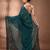 Teal cotton soft saree with pompom