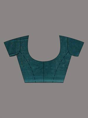 Teal cotton soft saree with pompom 4