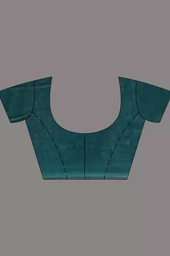 Teal cotton soft saree with pompom