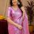 Baby pink soft shimmer chiffon embroidery work saree with unstitched blouse piece