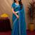 Turquoise soft shimmer chiffon embroidery work saree with unstitched blouse piece