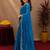 Turquoise soft shimmer chiffon embroidery work saree with unstitched blouse piece