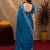 Turquoise soft shimmer chiffon embroidery work saree with unstitched blouse piece