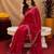 Red soft shimmer chiffon embroidery work saree with unstitched blouse piece