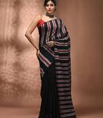 Black cotton soft saree with stripe pattern
