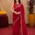 Red soft shimmer chiffon embroidery work saree with unstitched blouse piece