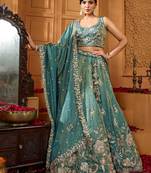 Women's Green Embroidered Georgette Lehenga Choli with Matching Dupatta