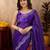 Plum soft shimmer chiffon embroidery work saree with unstitched blouse piece