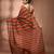 Orange cotton soft saree with stripe pattern