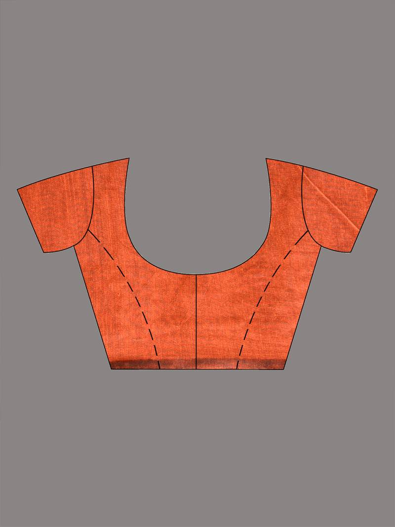 Orange cotton soft saree with stripe pattern