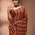 Orange cotton soft saree with stripe pattern