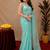 Sky blue soft shimmer chiffon embroidery work saree with unstitched blouse piece