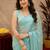 Sky blue soft shimmer chiffon embroidery work saree with unstitched blouse piece