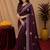 Wine soft shimmer chiffon embroidery work saree with unstitched blouse piece