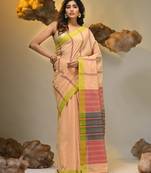 Grey cotton soft saree with stripe pattern