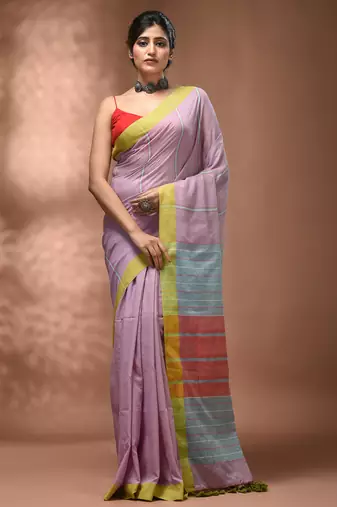 Light violet cotton soft saree with stripe pattern